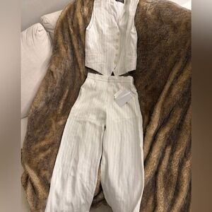 Loro Piana Cream Striped Wide Leg Jumpsuit